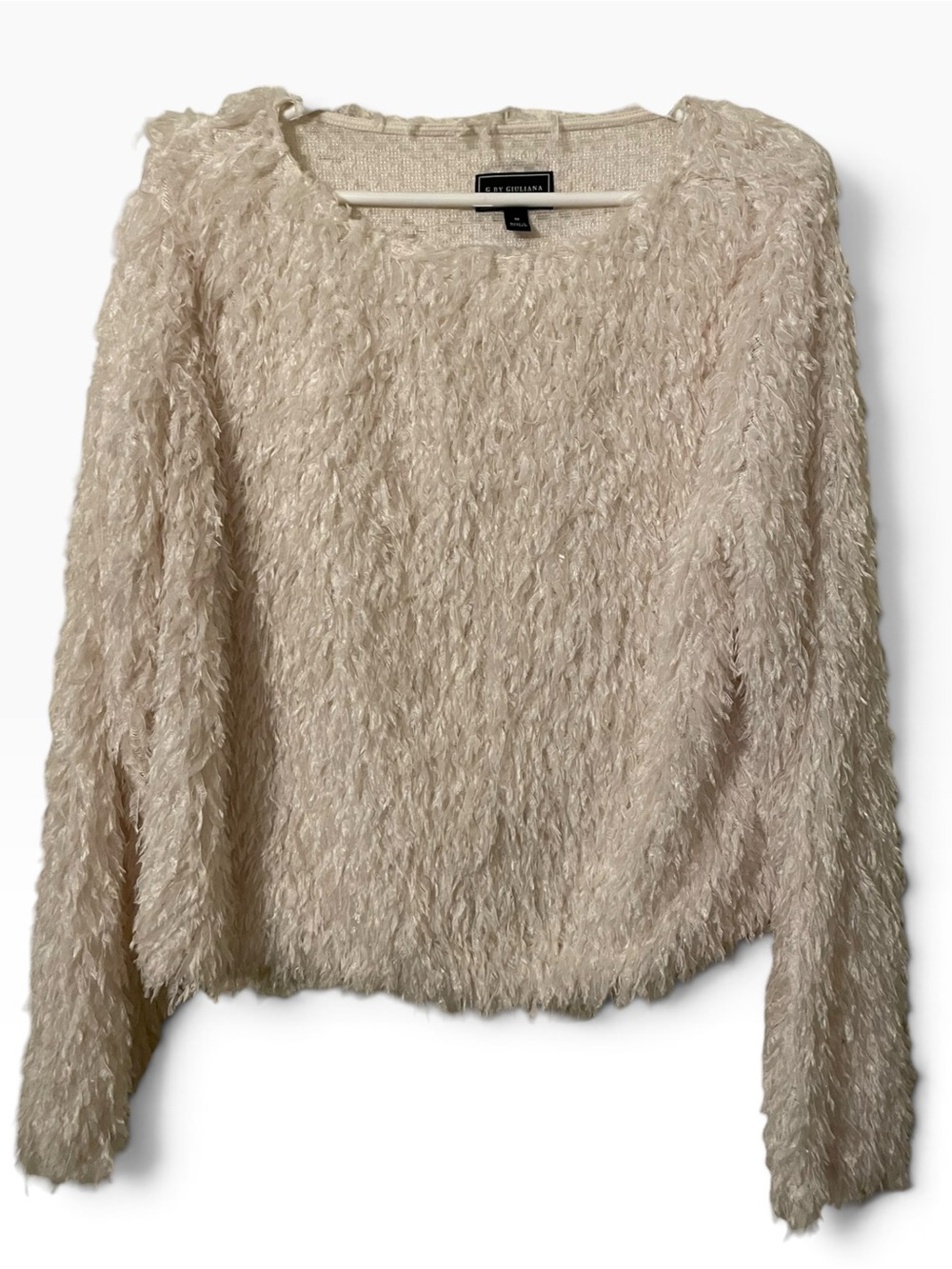 G by Giuliana Black Label Cream Fluffy Scoop Neck Feather Sweater Womens M